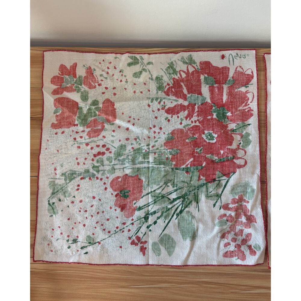 Vintage 1960s Vera Neumann Signed Linen Dish Towels Poppies - Picture 3 of 5